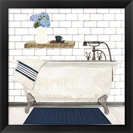 Framed Farmhouse Bath I Navy-Tub Print