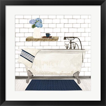 Framed Farmhouse Bath I Navy-Tub Print