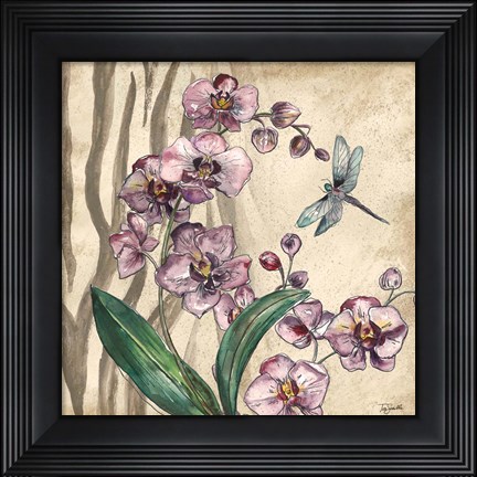 Framed Boho Orchid &amp; Dragonfly I Print