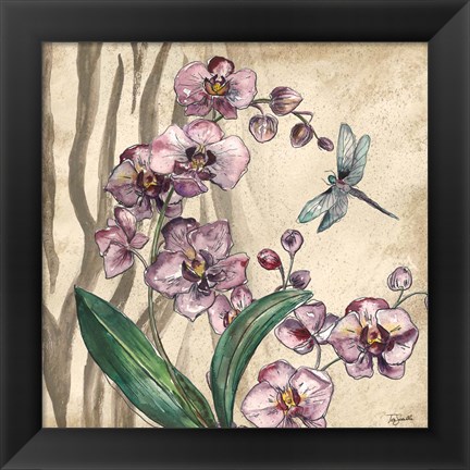 Framed Boho Orchid &amp; Dragonfly I Print