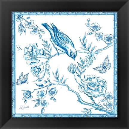 Framed Chinoiserie Tile I Print