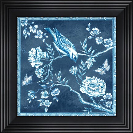 Framed Chinoiserie Tile Blue I Print