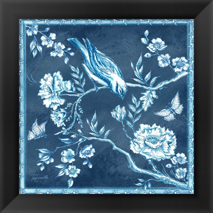 Framed Chinoiserie Tile Blue I Print