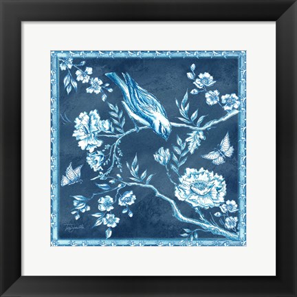 Framed Chinoiserie Tile Blue I Print