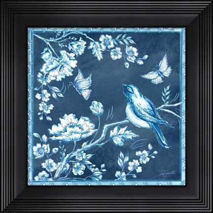 Framed Chinoiserie Tile Blue II Print