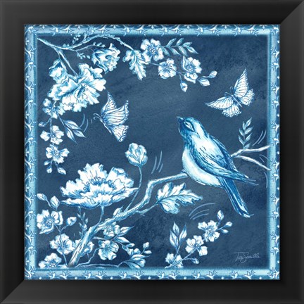 Framed Chinoiserie Tile Blue II Print