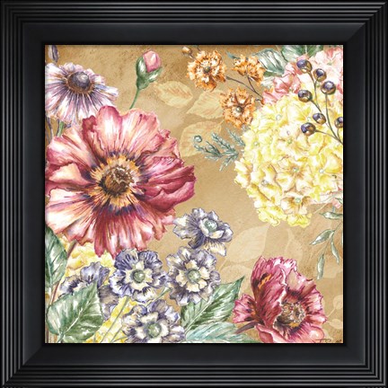 Framed Wildflower Medley Square Gold I Print