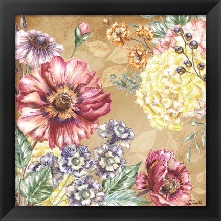 Framed Wildflower Medley Square Gold I Print