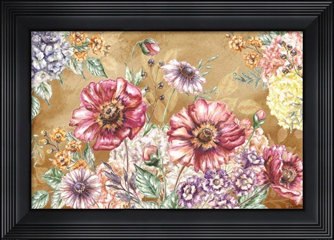 Framed Wildflower Medley Landscape on Rust Print