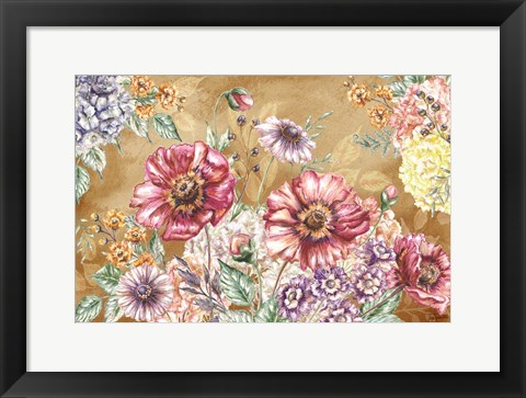 Framed Wildflower Medley Landscape on Rust Print