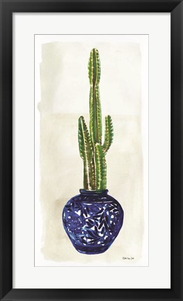 Framed Cacti in Blue Pot 1 Print