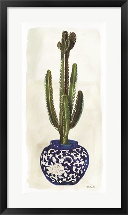 Framed Cacti in Blue Pot 2 Print
