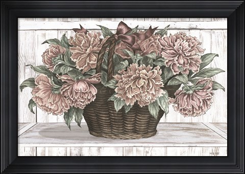 Framed Basket of Peonies Print