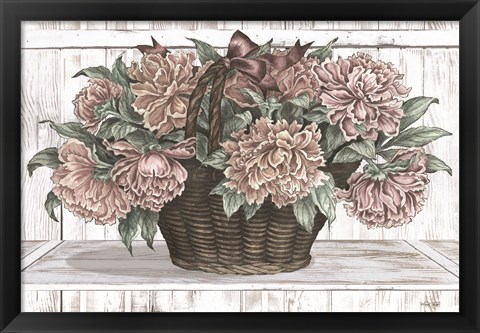 Framed Basket of Peonies Print