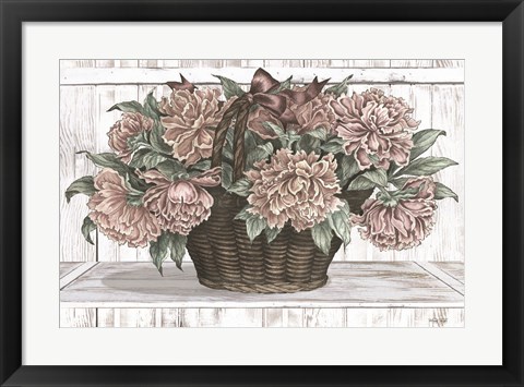 Framed Basket of Peonies Print