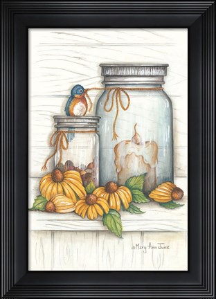 Framed Blue Bird and Coneflowers Print