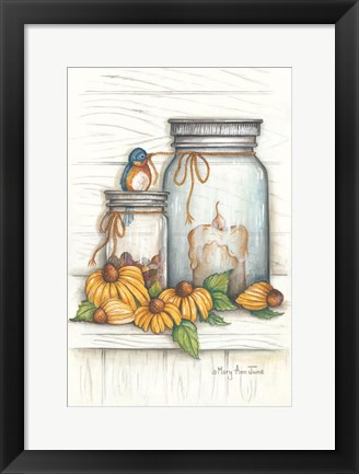 Framed Blue Bird and Coneflowers Print