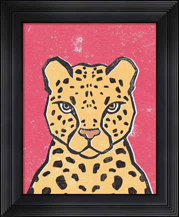 Framed Jungle Cat Hot Pink Print