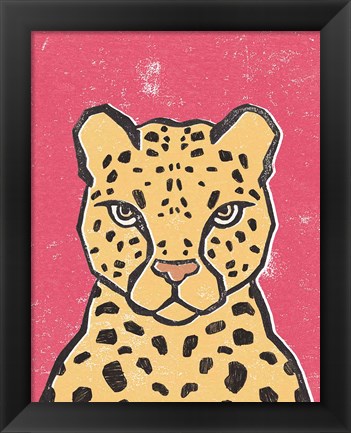 Framed Jungle Cat Hot Pink Print