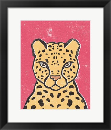 Framed Jungle Cat Hot Pink Print