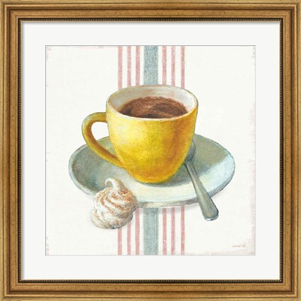 Framed Wake Me Up Coffee IV with Stripes Print