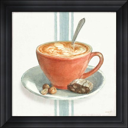 Framed Wake Me Up Coffee III with Stripes Print