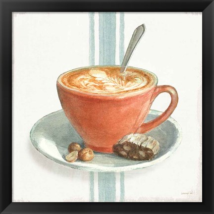 Framed Wake Me Up Coffee III with Stripes Print