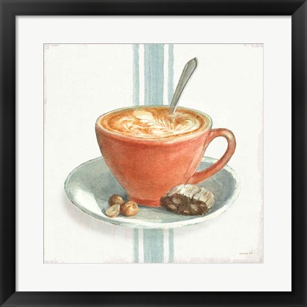 Framed Wake Me Up Coffee III with Stripes Print