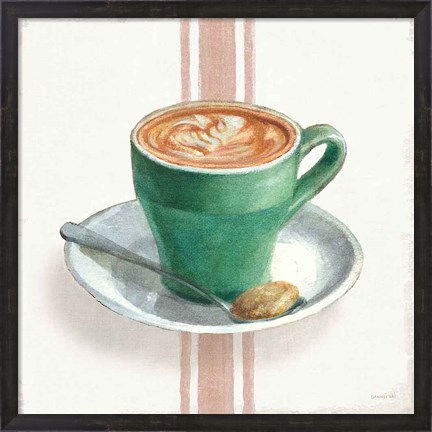 Framed Wake Me Up Coffee II with Stripes Print