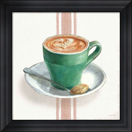 Framed Wake Me Up Coffee II with Stripes Print