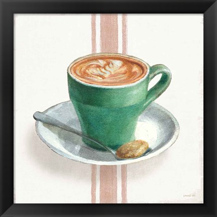 Framed Wake Me Up Coffee II with Stripes Print