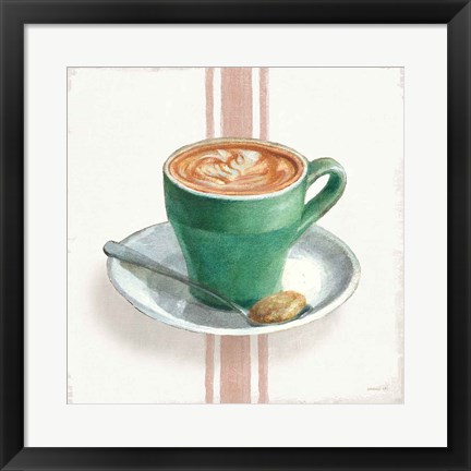 Framed Wake Me Up Coffee II with Stripes Print