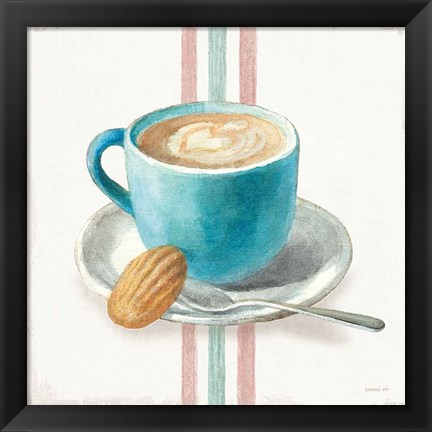 Framed Wake Me Up Coffee I with Stripes Print