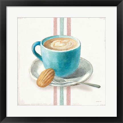 Framed Wake Me Up Coffee I with Stripes Print