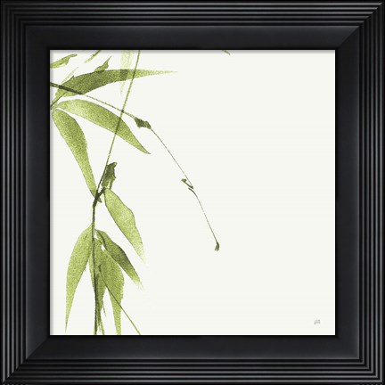 Framed Bamboo V Green Print