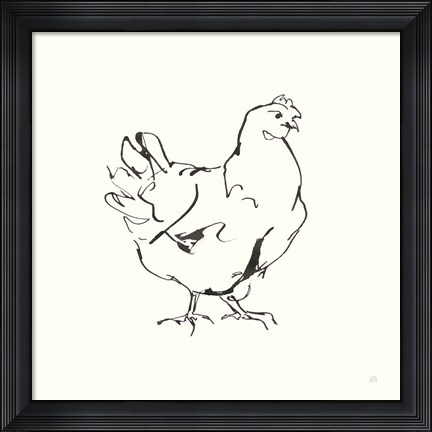 Framed Line Chicken I Print