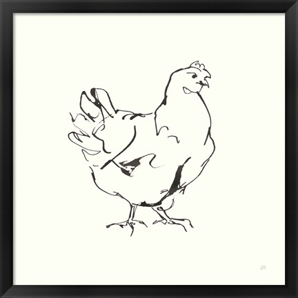 Framed Line Chicken I Print