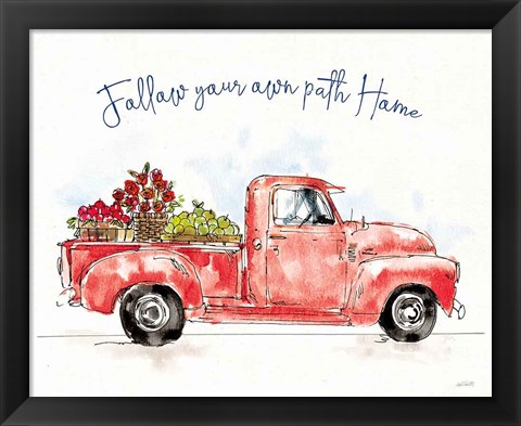 Framed Americana Mood VIII Red Truck Blue Print