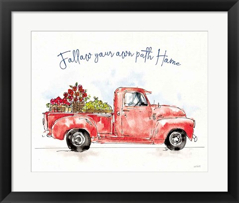 Framed Americana Mood VIII Red Truck Blue Print