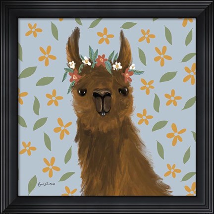 Framed Delightful Alpacas II Floral Crop Print