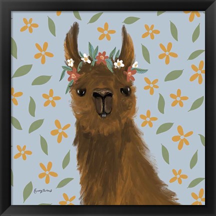 Framed Delightful Alpacas II Floral Crop Print