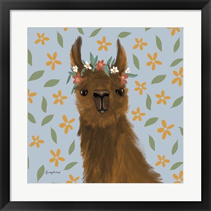 Framed Delightful Alpacas II Floral Crop Print