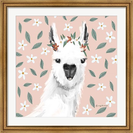 Framed Delightful Alpacas I Floral Crop Print