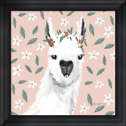 Framed Delightful Alpacas I Floral Crop Print