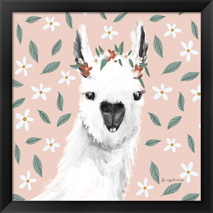 Framed Delightful Alpacas I Floral Crop Print