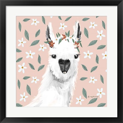 Framed Delightful Alpacas I Floral Crop Print