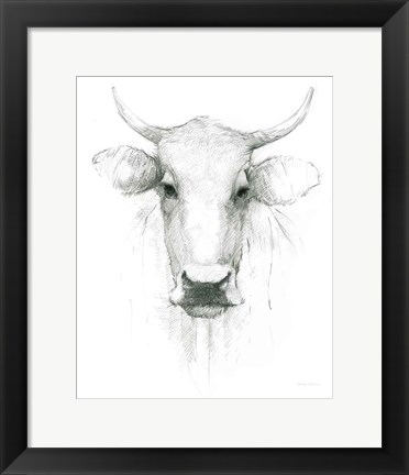 Framed Cow Sketch Print