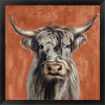 Framed Highland Cow on Terracotta Print
