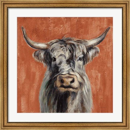 Framed Highland Cow on Terracotta Print