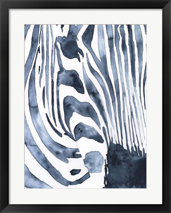 Framed Indigo Zebra I Print